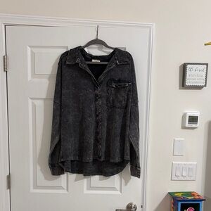 Washed Black Womens  Button-Up Shirt